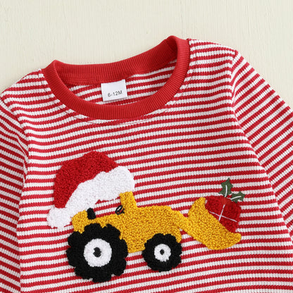Baby Boy Christmas Tractor Outfit – Fall/Winter – Striped Sweatsuit Set