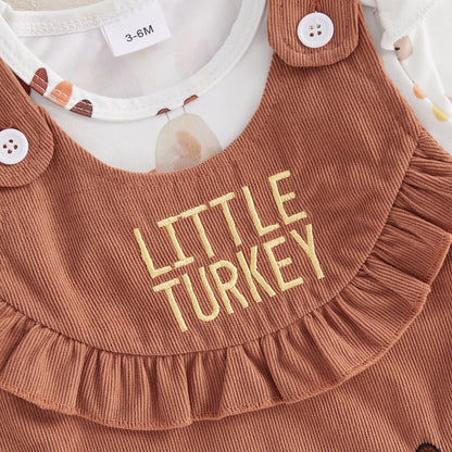 Baby Girl Thanksgiving Turkey Print Outfit – Fall/Autumn – Romper & Dress Set
