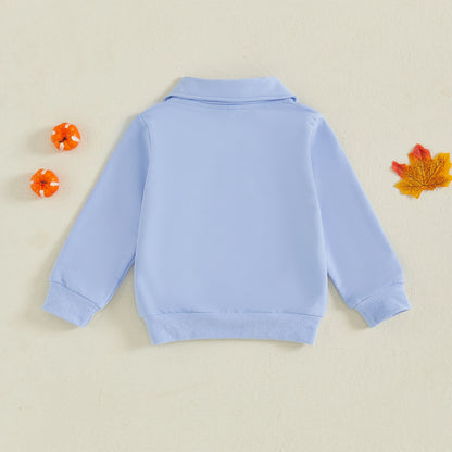 Toddler Baby Boy Pumpkin Lapel Sweatshirt – Halloween/Fall – Long Sleeve Pullover