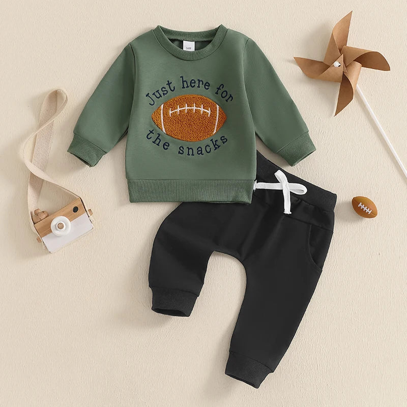 Toddler Baby Boy Football Clothes Set Long Sleeve Rugby Cheese Print Sweatshirt Casual Drawstring Pocket Long Pants
