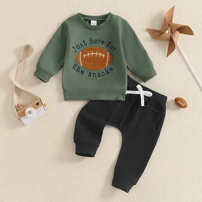 Toddler Baby Boy Football Clothes Set Long Sleeve Rugby Cheese Print Sweatshirt Casual Drawstring Pocket Long Pants