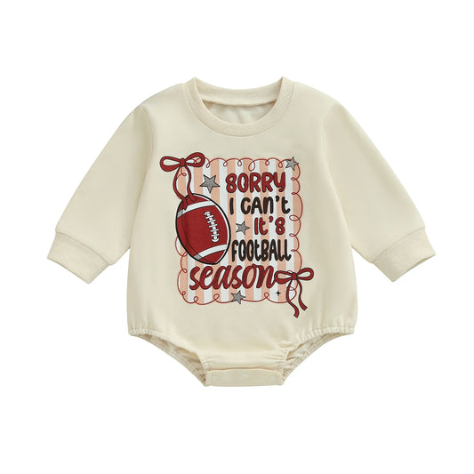 Baby Girl Football Game Day Romper – Fall – Long Sleeve Bubble Jumpsuit