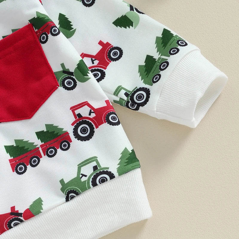 Toddler Baby Boys Girls Christmas Clothes Sets Xmas Tree Print Long Sleeve Pullover Sweatshirts Pants