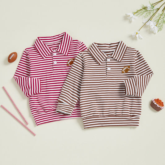 Toddler Boy Football Stripe Sweatshirt – Fall – Long Sleeve Lapel Top