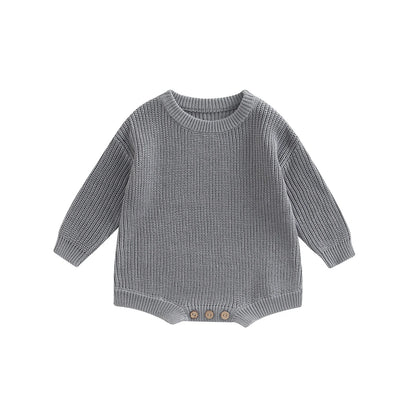 Gender Neutral Baby Toddler Knit Round Neck Long Sleeve Bodysuit