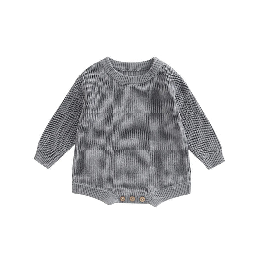Gender Neutral Baby Toddler Knit Round Neck Long Sleeve Bodysuit