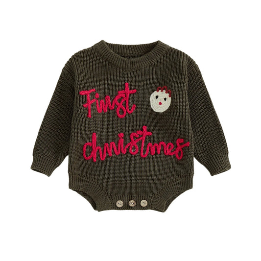 Baby My First Christmas Knit Romper – Winter – Warm Sweater Bodysuit
