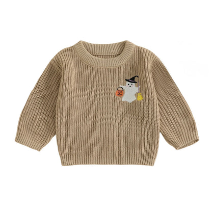 Baby & Toddler Halloween Ghost Sweater – Fall – Warm Knit Long Sleeve Top