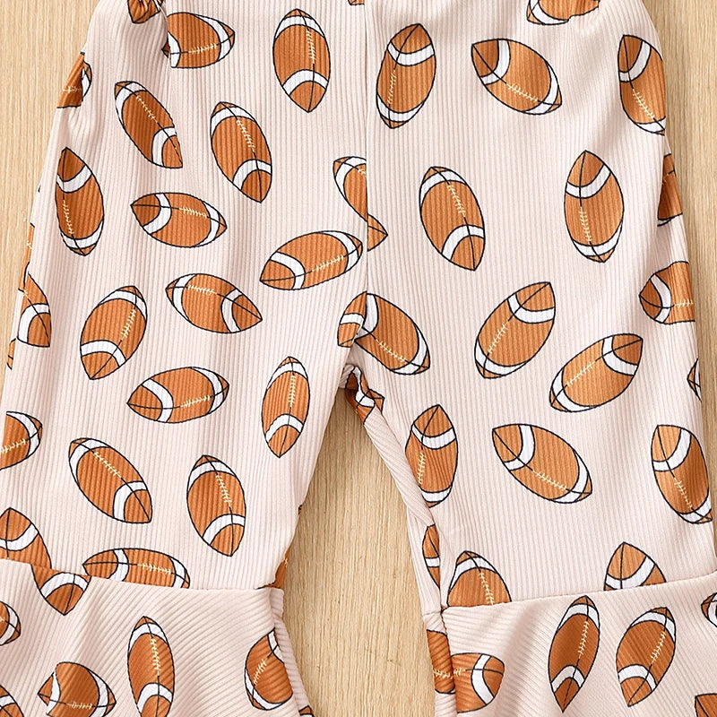 Toddler Girl Strap Jumpsuit Sleeveless Backless Football Rugby Print Romper Bell-Bottoms Romper