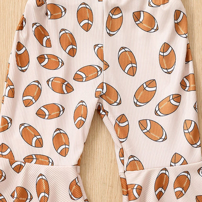 Toddler Girl Strap Jumpsuit Sleeveless Backless Football Rugby Print Romper Bell-Bottoms Romper