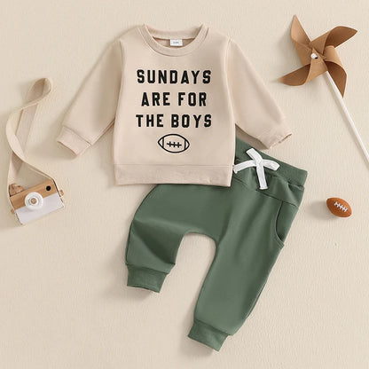Toddler Baby Boy Football Clothes Set Long Sleeve Rugby Cheese Print Sweatshirt Casual Drawstring Pocket Long Pants