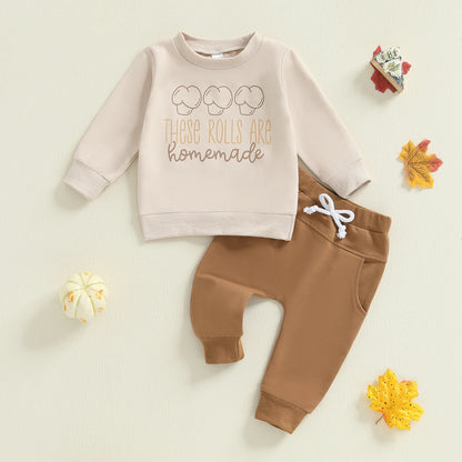 Baby & Toddler Thanksgiving Outfit – Fall – Long Sleeve Top & Elastic Pants 2‑Piece Set