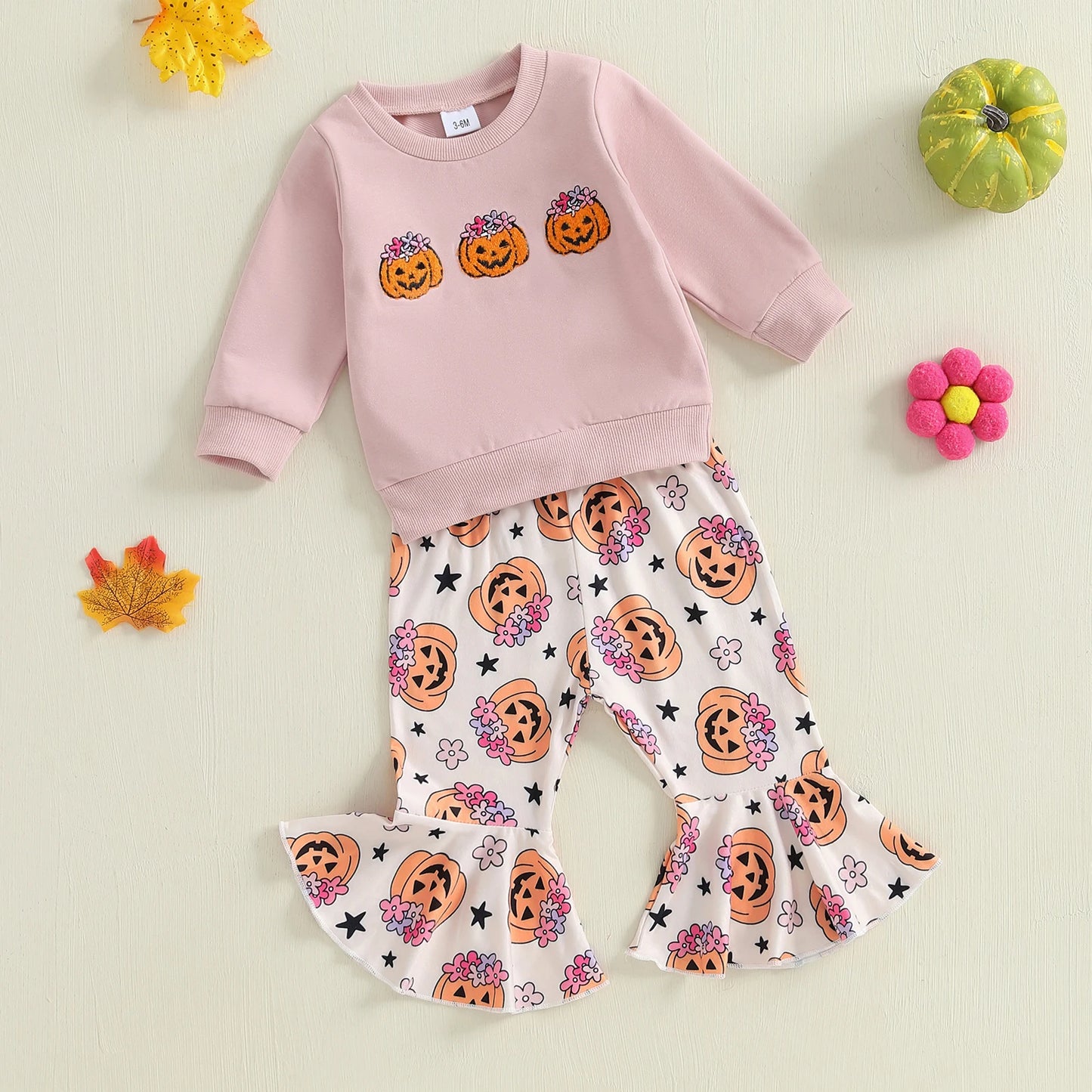 Baby Girl Pumpkin Sweatshirt & Flare Pants – Halloween/Fall – Toddler Outfit Set