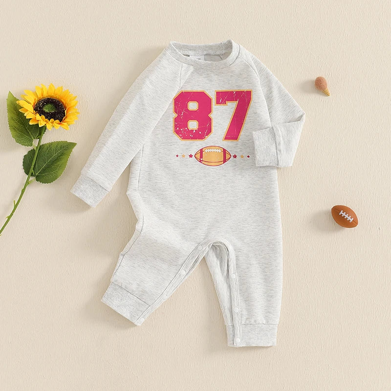 Baby Gender Neutral Football #87 Romper – Fall – Ribbed Long Sleeve Bodysuit (Infant/Toddler)