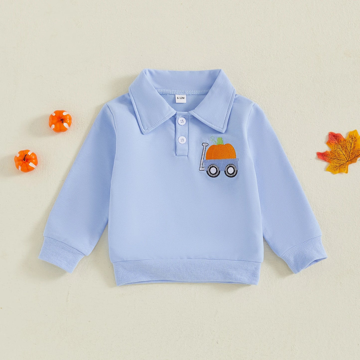Toddler Baby Boy Pumpkin Lapel Sweatshirt – Halloween/Fall – Long Sleeve Pullover