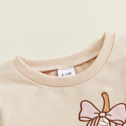 Toddler Girl Fall Pumpkin Outfit - Long Sleeve Top & Ruffle Bell Bottom Pants