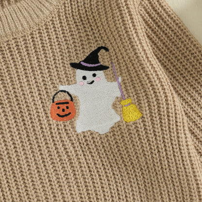 Baby & Toddler Halloween Ghost Sweater – Fall – Warm Knit Long Sleeve Top