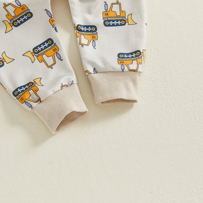 Baby Boy Excavator Print Outfit – Fall – Construction Pullover & Pants Set