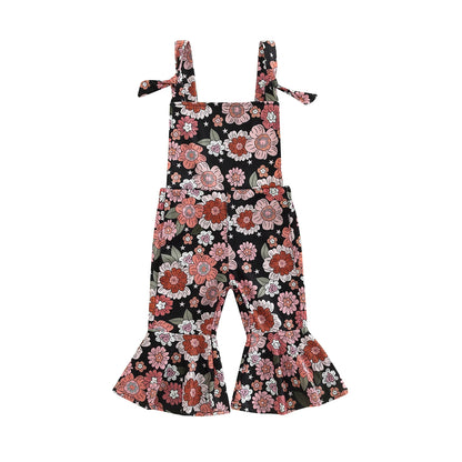 Toddler Baby Kid Girl Romper Sleeveless Off Shoulder Flower Print Loose Long Ruffle Romper