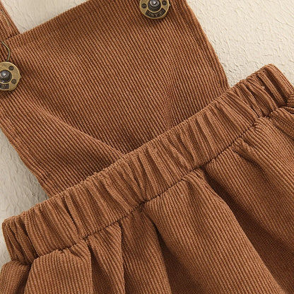 Baby Girl Corduroy Suspender Dress Set – Fall – Ruffle Ribbed Knit Top Outfit