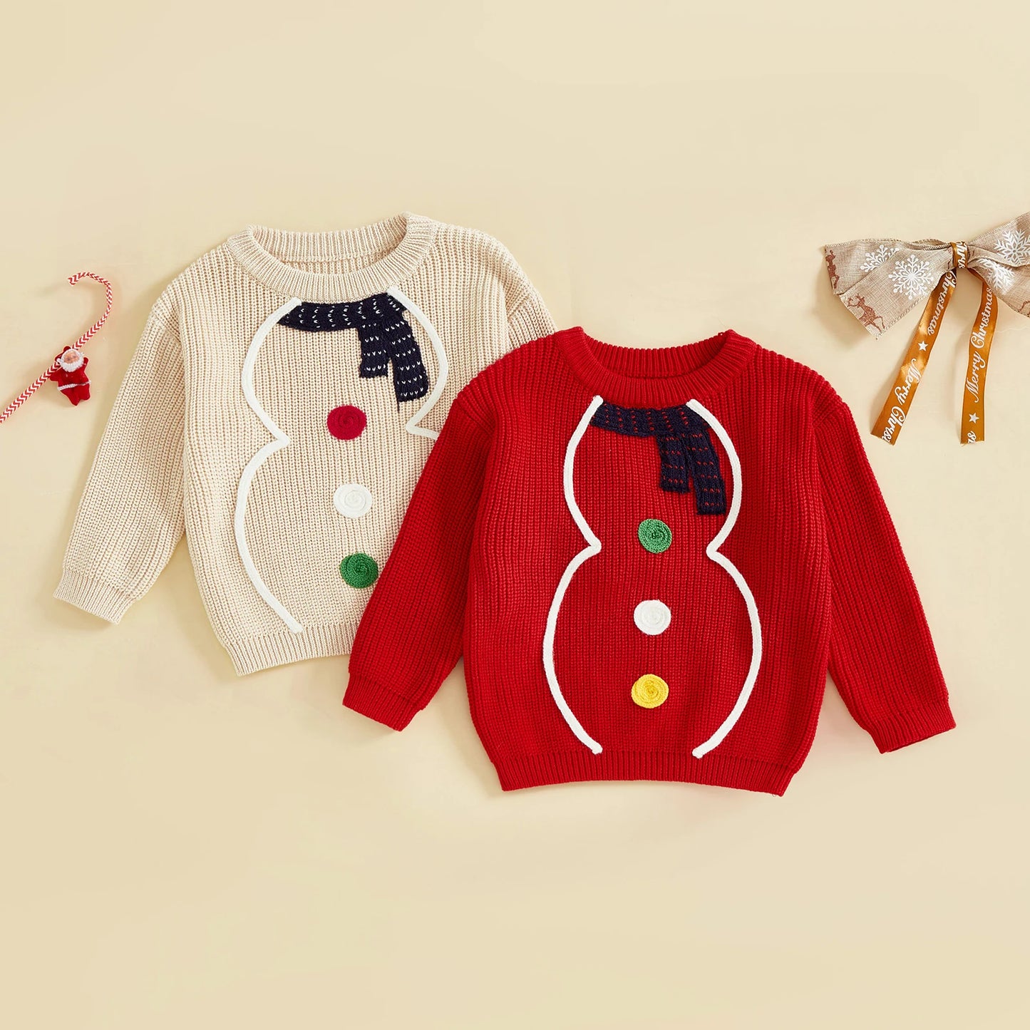 Baby Christmas Snowman Knit Sweater – Winter/Fall – Warm Pullover for Boys & Girls