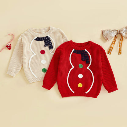 Baby Christmas Snowman Knit Sweater – Winter/Fall – Warm Pullover for Boys & Girls