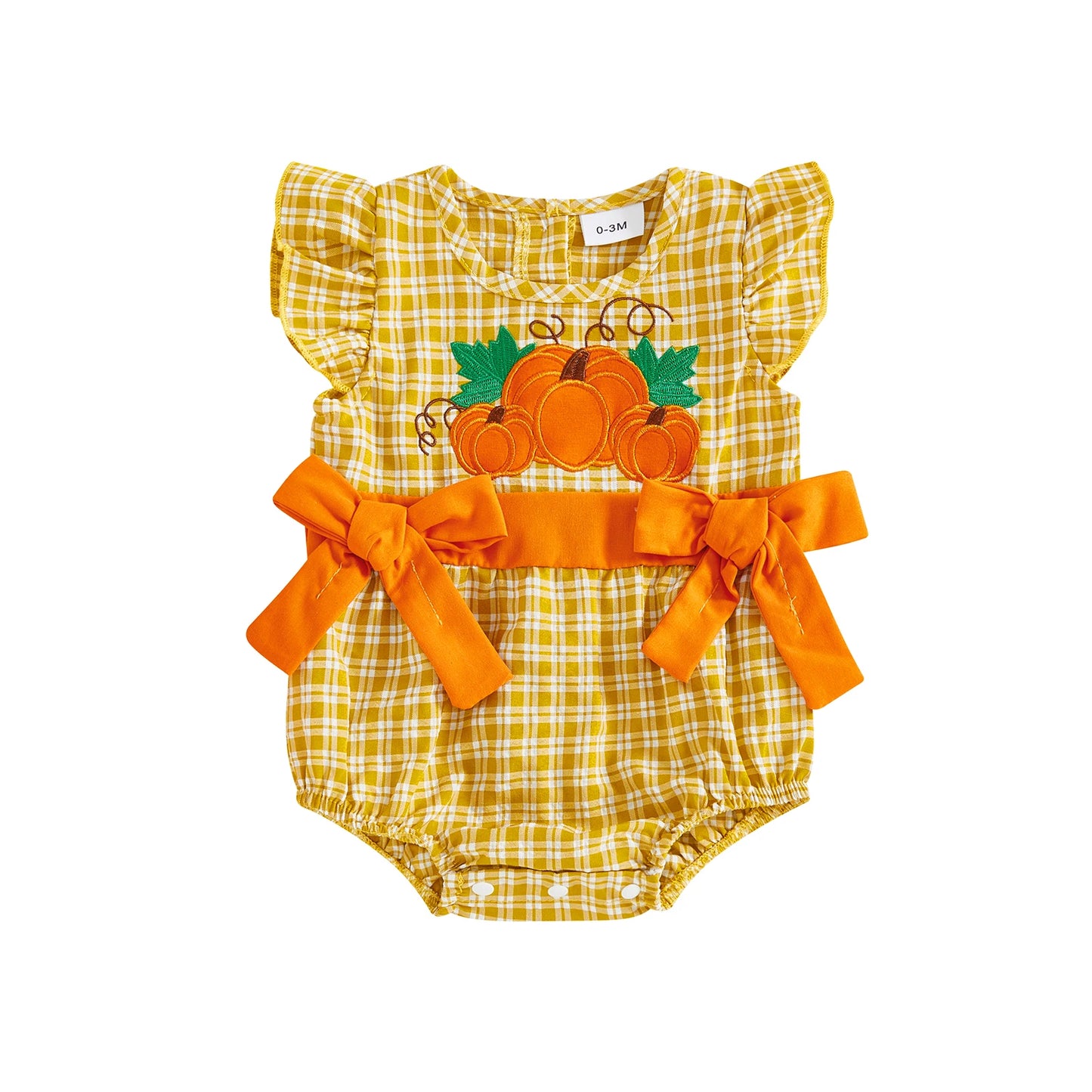 Baby Girl Pumpkin Plaid Romper – Fall/Spring – Infant/Toddler Playsuit