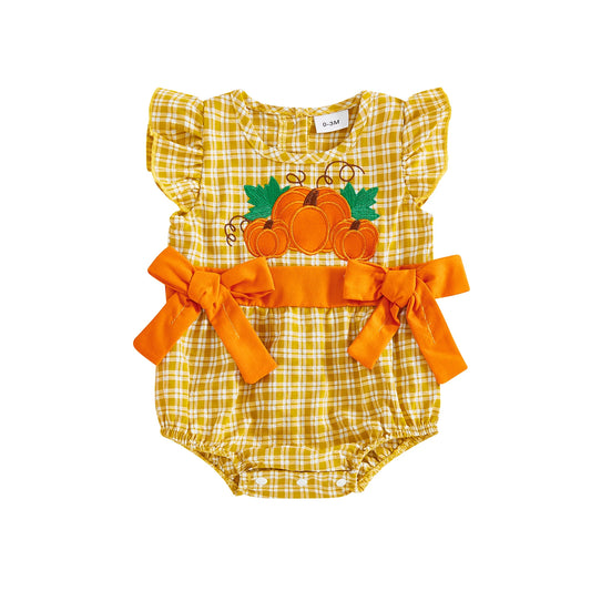 Baby Girl Pumpkin Plaid Romper – Fall/Spring – Infant/Toddler Playsuit