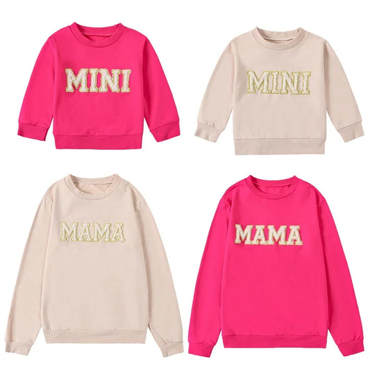 Mama and Mini Matching Outfits Letter Embroidery Long Sleeve Pullovers Fall Sweatshirt Tops
