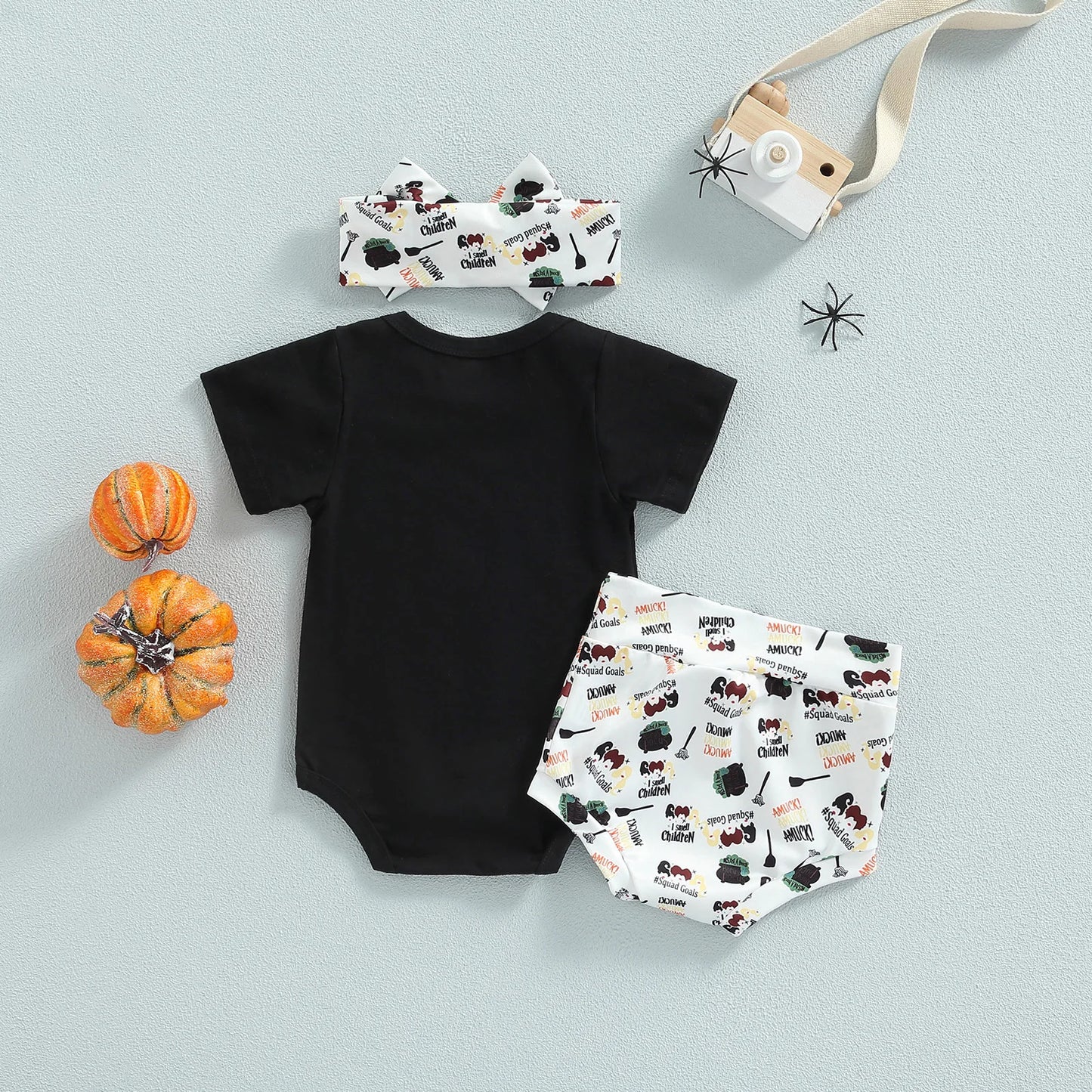 Baby Girl Hocus Pocus Halloween Short Set With Bow