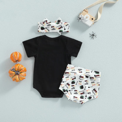 Baby Girl Hocus Pocus Halloween Short Set With Bow