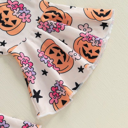 Baby Girl Pumpkin Sweatshirt & Flare Pants – Halloween/Fall – Toddler Outfit Set