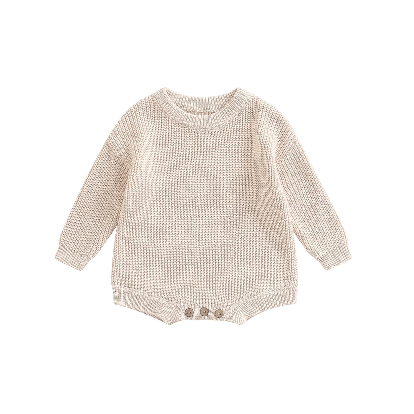 Gender Neutral Baby Toddler Knit Round Neck Long Sleeve Bodysuit