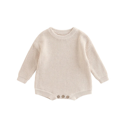 Gender Neutral Baby Toddler Knit Round Neck Long Sleeve Bodysuit