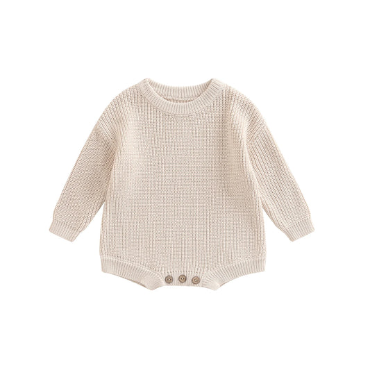 Gender Neutral Baby Toddler Knit Round Neck Long Sleeve Bodysuit