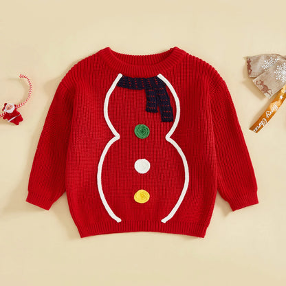 Baby Christmas Snowman Knit Sweater – Winter/Fall – Warm Pullover for Boys & Girls