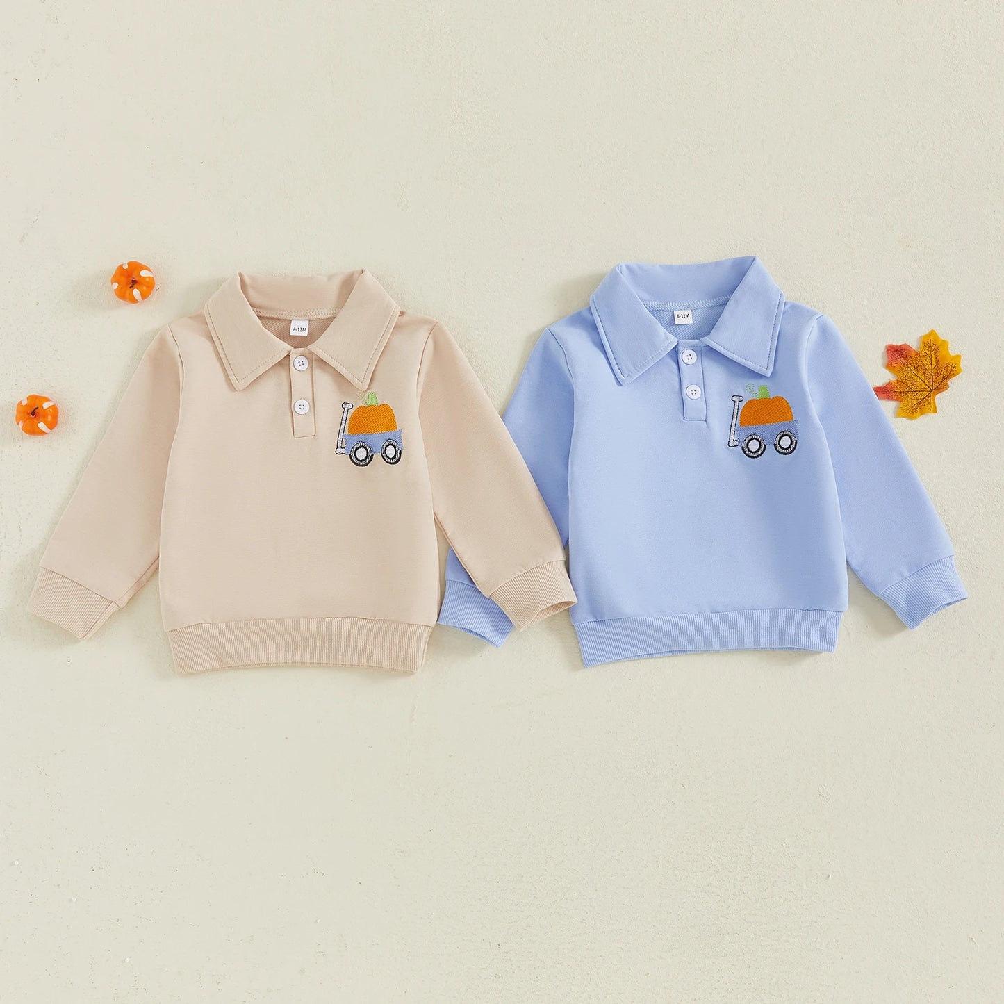 Toddler Baby Boy Pumpkin Lapel Sweatshirt – Halloween/Fall – Long Sleeve Pullover
