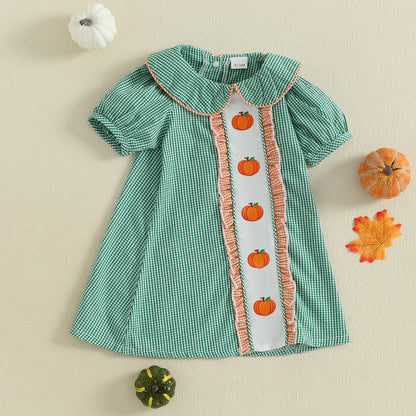Baby Girl Pumpkin Plaid Dress – Autumn/Fall – Toddler Halloween Outfit