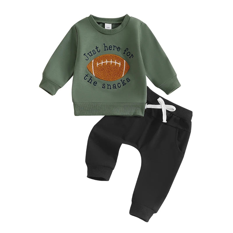 Toddler Baby Boy Football Clothes Set Long Sleeve Rugby Cheese Print Sweatshirt Casual Drawstring Pocket Long Pants