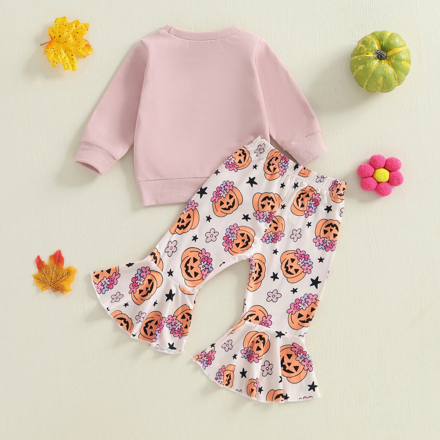 Baby Girl Pumpkin Sweatshirt & Flare Pants – Halloween/Fall – Toddler Outfit Set