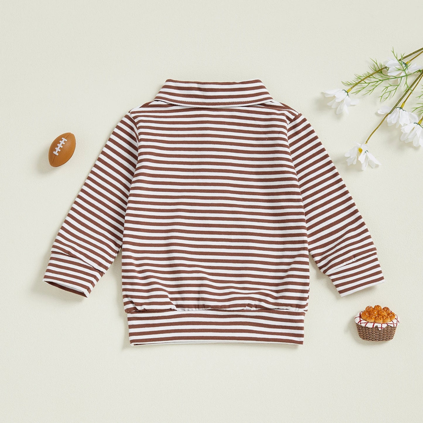 Toddler Boy Football Stripe Sweatshirt – Fall – Long Sleeve Lapel Top