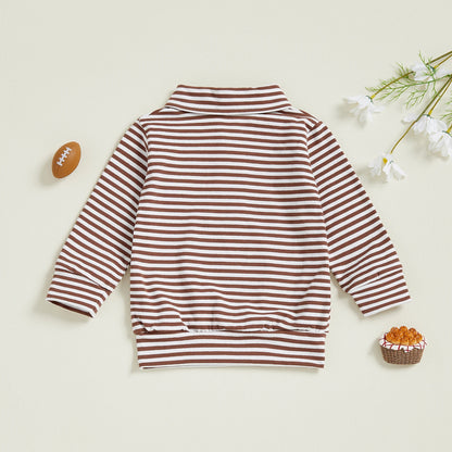 Toddler Boy Football Stripe Sweatshirt – Fall – Long Sleeve Lapel Top