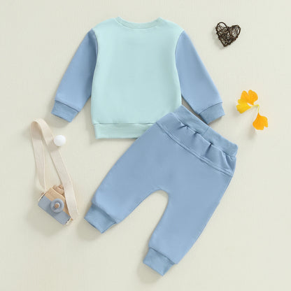 Baby Boy Little Bro Outfit – Fall/Spring – Letter Embroidery Pullover & Solid Pants Set