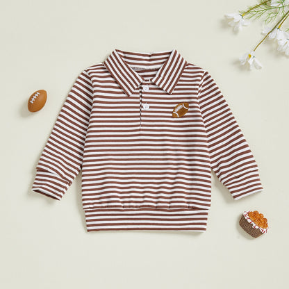 Toddler Boy Football Stripe Sweatshirt – Fall – Long Sleeve Lapel Top