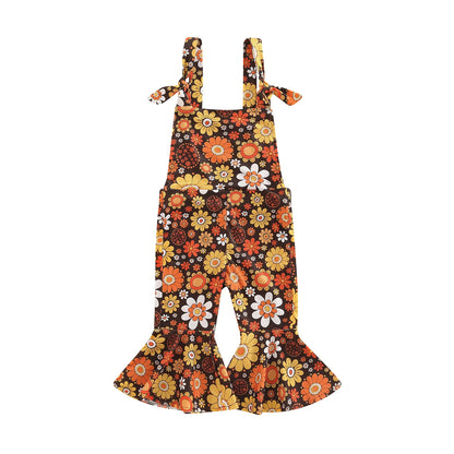 Toddler Baby Kid Girl Romper Sleeveless Off Shoulder Flower Print Loose Long Ruffle Romper