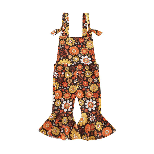 Toddler Baby Kid Girl Romper Sleeveless Off Shoulder Flower Print Loose Long Ruffle Romper