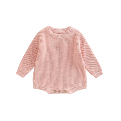 Gender Neutral Baby Toddler Knit Round Neck Long Sleeve Bodysuit