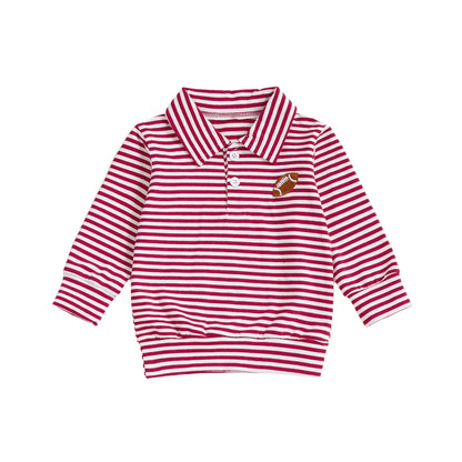 Toddler Boy Football Stripe Sweatshirt – Fall – Long Sleeve Lapel Top