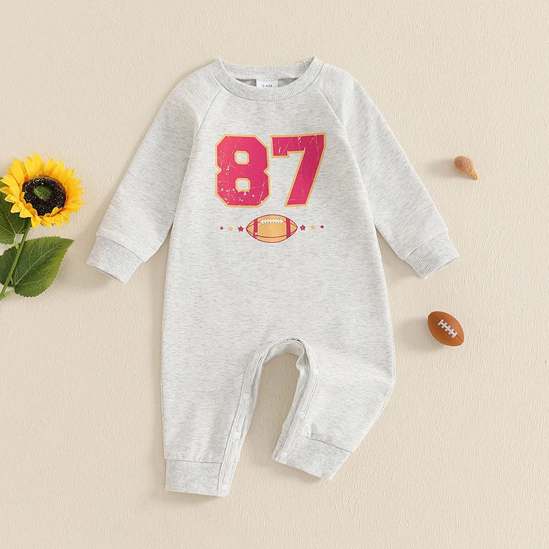 Baby Gender Neutral Football #87 Romper – Fall – Ribbed Long Sleeve Bodysuit (Infant/Toddler)