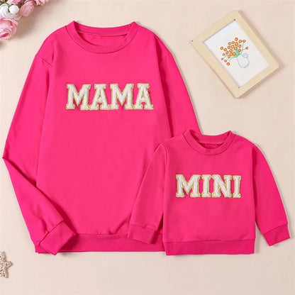 Mama and Mini Matching Outfits Letter Embroidery Long Sleeve Pullovers Fall Sweatshirt Tops